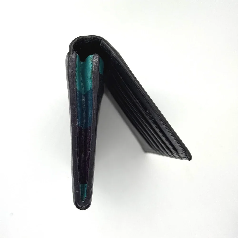 Paul Smith Black Leather Continental Wallet Long Bifold Zip Pocket Striped‎ Trim